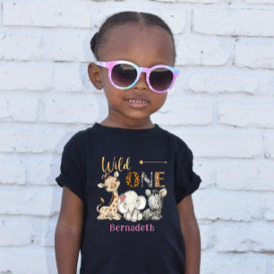 Safari Wild One Baby Animals 1st Birthday Floral T-Shirt