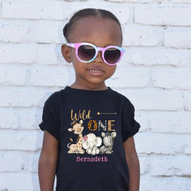 Safari Wild One Baby Animals 1st Birthday Floral T-Shirt (Creator Uploaded)