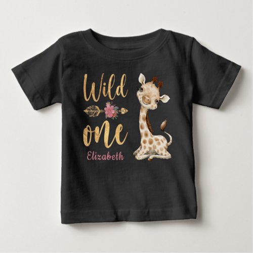 Safari Wild One Baby Animals 1st Birthday Girl Baby T_Shirt