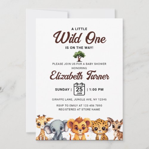 Safari Wild One Baby Animals Baby Shower Invitation
