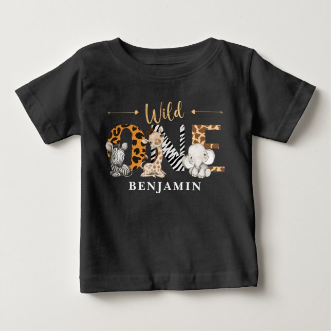 Safari Wild One Baby Animals T-Shirt (Front)
