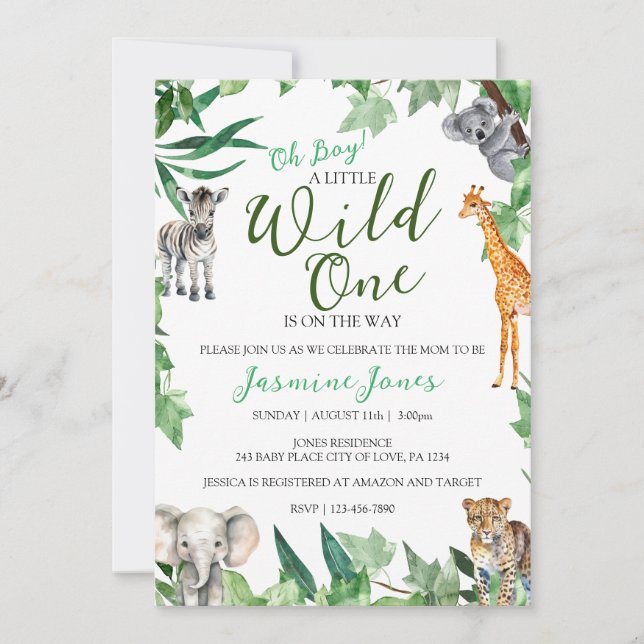 Safari Wild One Baby Boy Shower Invitation (Front)