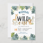 Safari wild one birthday boy invitation (Front)