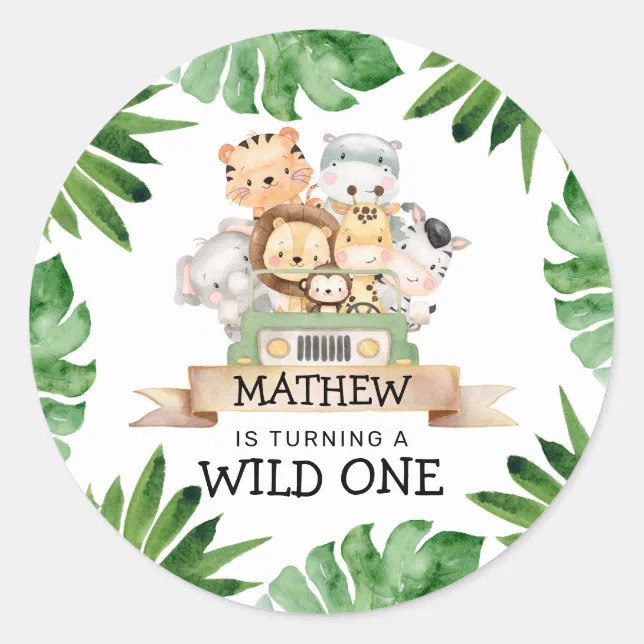 Safari Wild One Birthday Classic Round Sticker | Zazzle