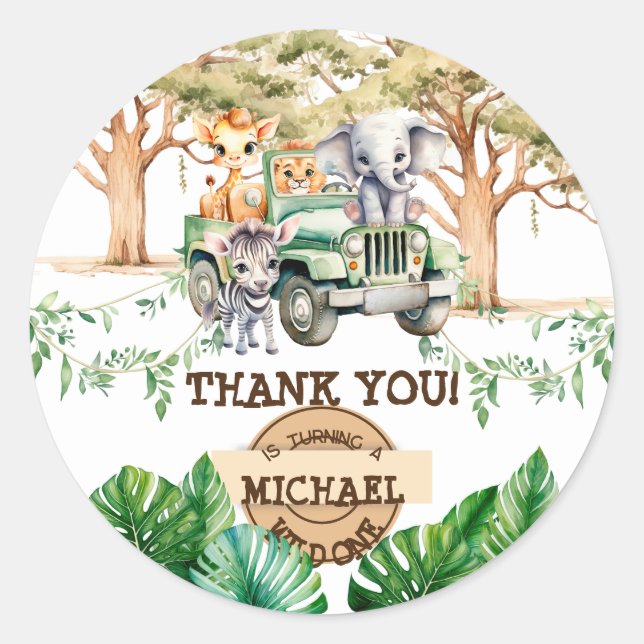 Safari Wild One Birthday Classic Round Sticker (Front)
