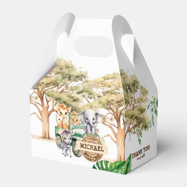 Safari Wild One Birthday Favor Boxes (Front Side)