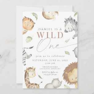 Safari wild one birthday invitation