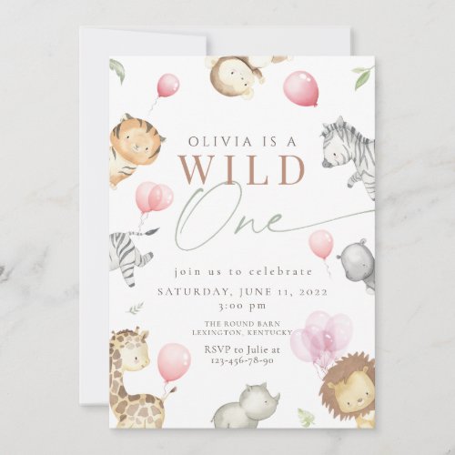 Safari wild one birthday  invitation