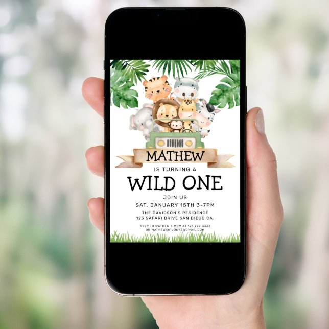 Safari Wild One Birthday Invitation (Front Digital)