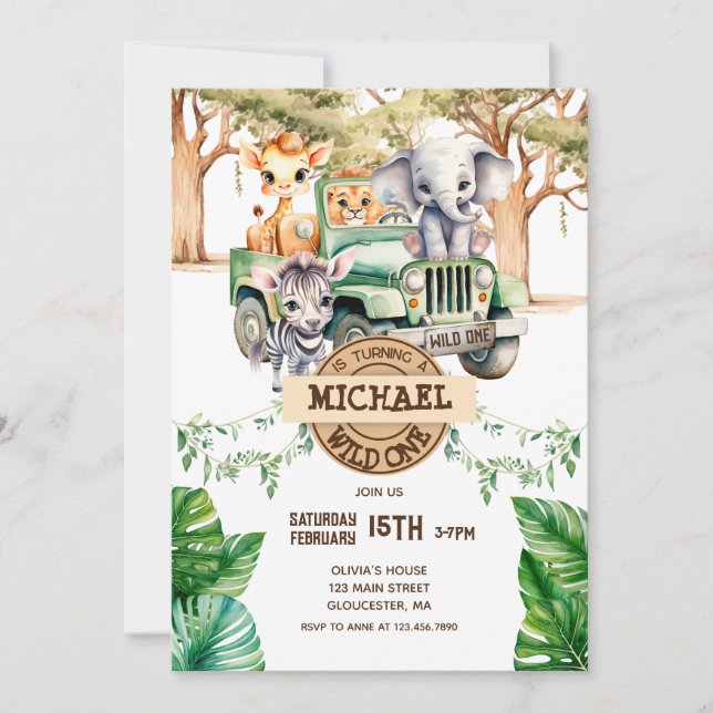Safari Wild One Birthday Invitation (Front)