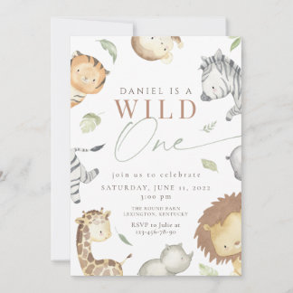 Safari wild one birthday invitation