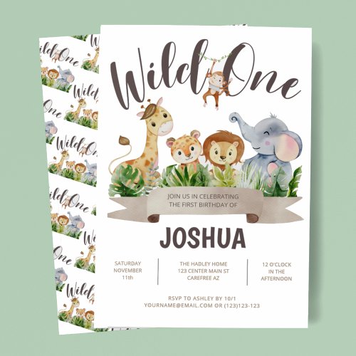 Safari Wild One Birthday Invitation