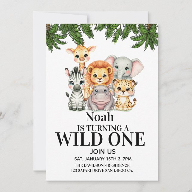 Safari Wild One Birthday Invitation (Front)