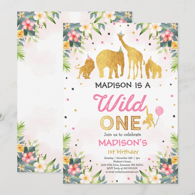 Safari Wild One Birthday Invitation Wild One Party (Front/Back)