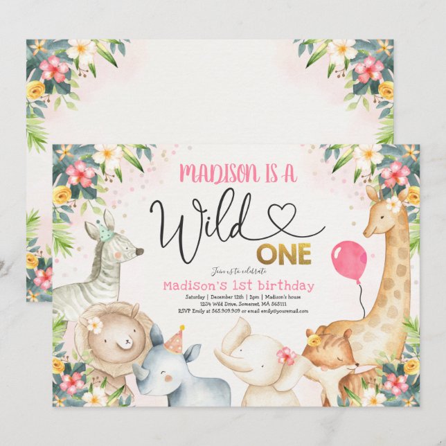 Safari Wild One Birthday Invitation Wild One Party (Front/Back)