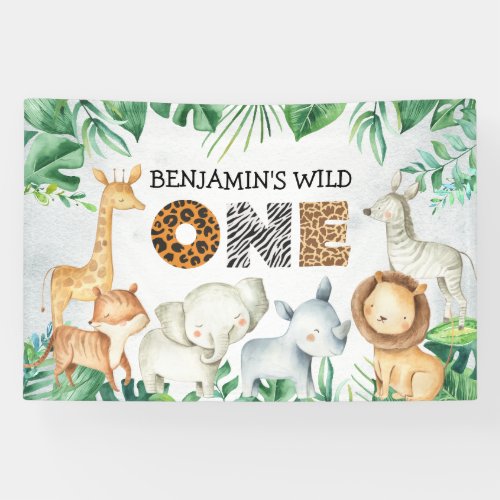 Safari Wild One Birthday Lion Elephant Giraffe Ban Banner