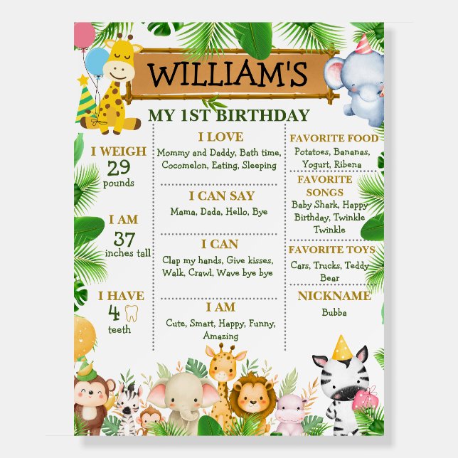 Safari Wild One Birthday Milestone WELCOME Foam Board (Front)