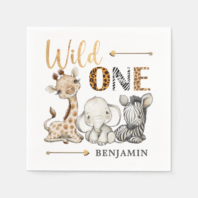 Safari Wild One Birthday Napkins (Front)