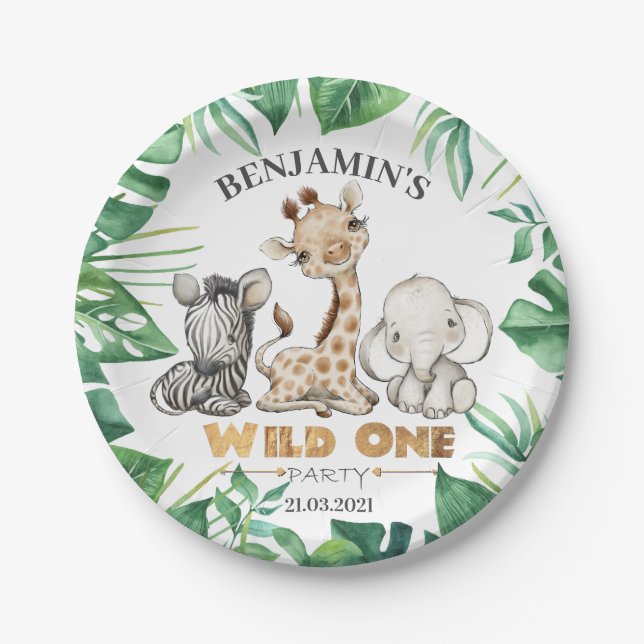 Safari Wild One Birthday Paper Plates (Front)