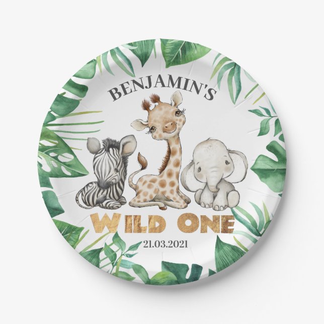 Safari Wild One Birthday Party Paper Plates (Front)