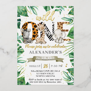 Safari Wild One Birthday Party Real Foil Invitatio Invitation