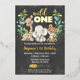 Safari Wild One Birthday Party Real Foil Invitation