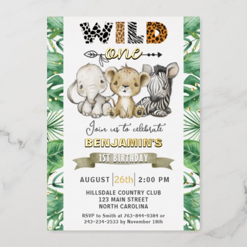 Safari Wild One Birthday Party Real Gold Foil Invi Foil Invitation