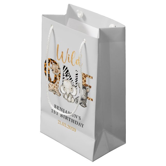 Safari Wild One Birthday Party Small Gift Bag (Front Angled)
