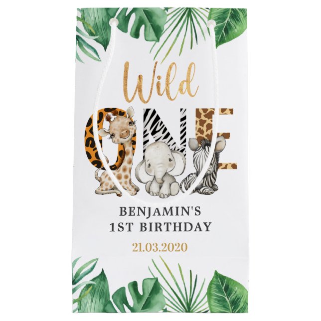 Safari Wild One Birthday Party Small Gift Bag (Front)