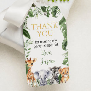 Party Favor Thank You Tag  Wild Animal Prints, Faux Gold Foil