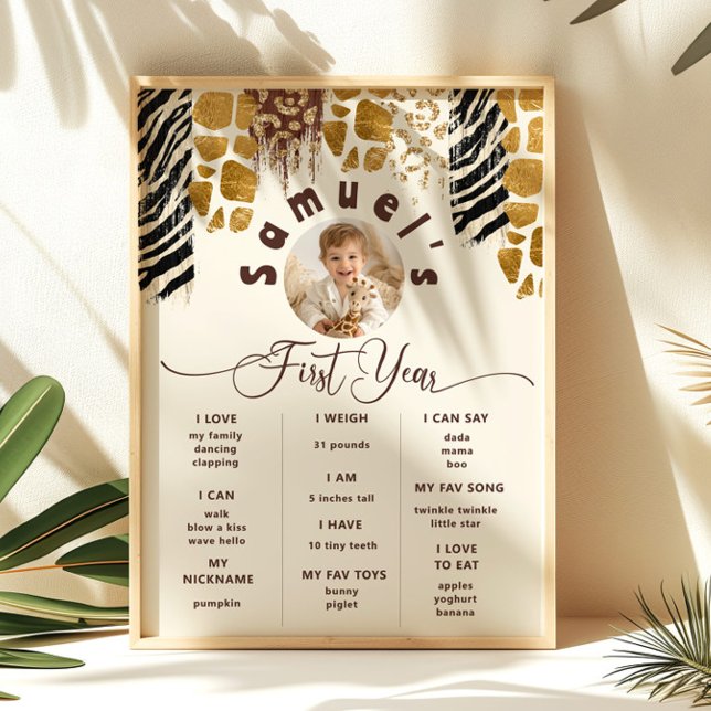 Safari Wild one birthday photo Milestone Poster (Creator Uploaded)