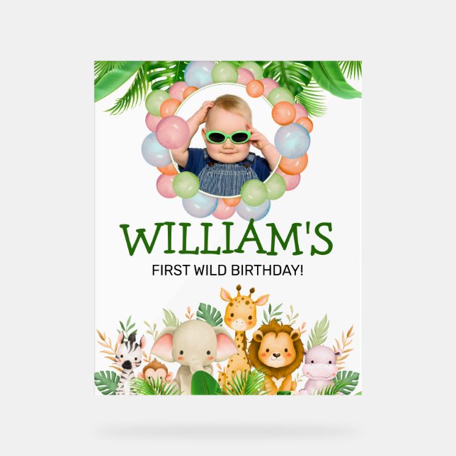 Safari Wild One Birthday PHOTO Welcome Sign  (Front)