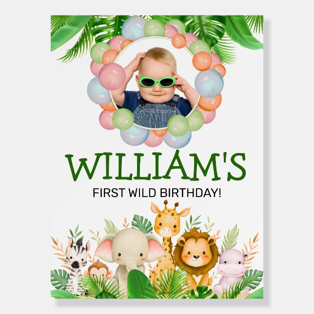 Safari Wild One Birthday PHOTO Welcome Sign  (Front)