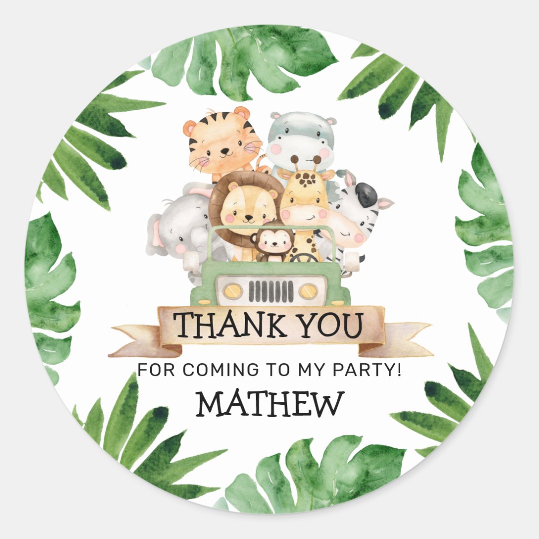 Safari Wild One Birthday Thank you Round Stickers | Zazzle