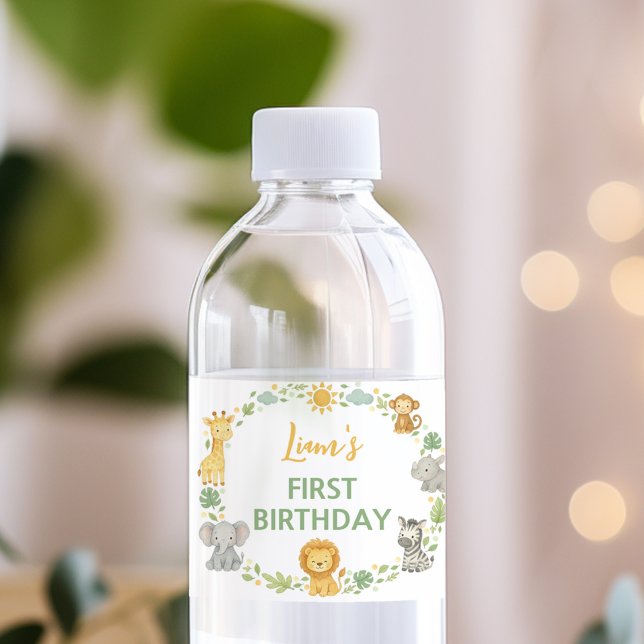 Safari Wild One Birthday Water Bottle Label (Creator Uploaded)