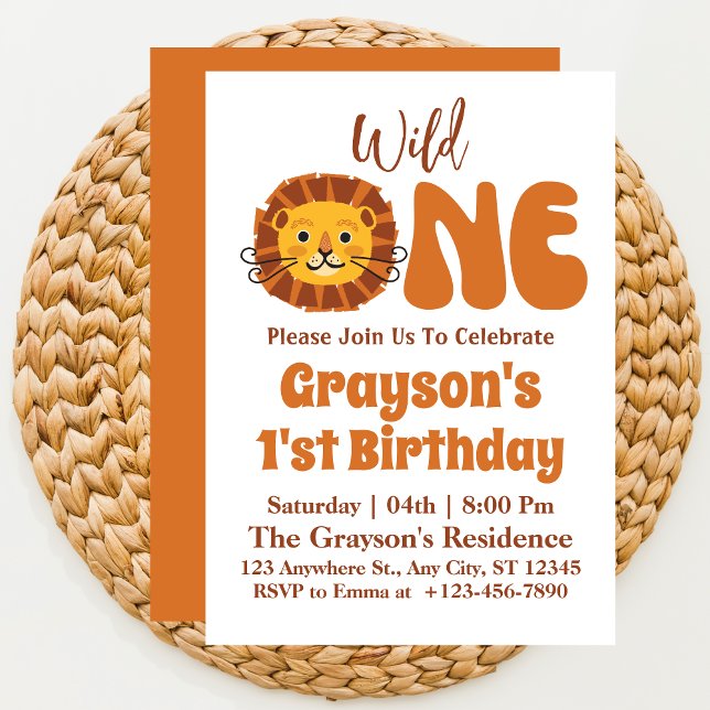 Safari Wild One Boy 1st Birthday Boho Lion Invitation (Creator Uploaded)