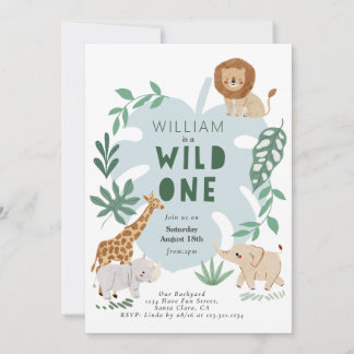 Safari Wild One Boy 1st Birthday Invitation