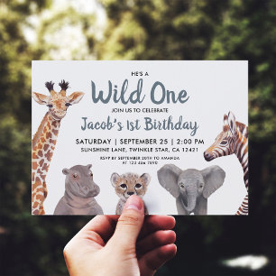 Safari Wild One Boy 1st Birthday  Invitation