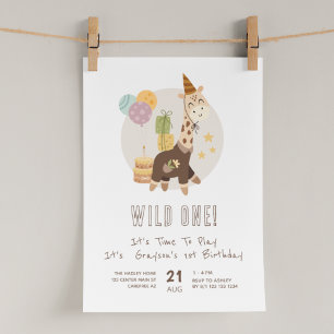Safari Wild One Boy 1st Birthday Invitation