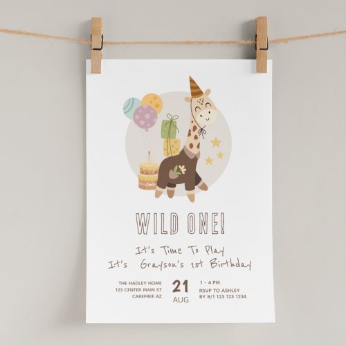 Safari Wild One Boy 1st Birthday Invitation