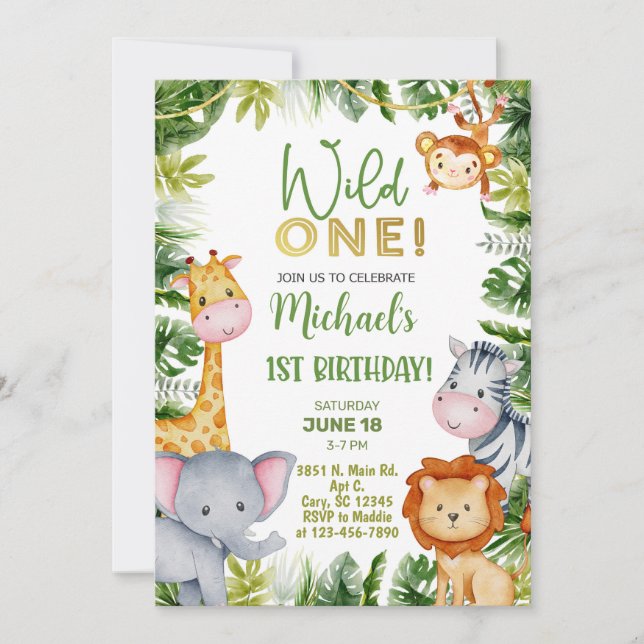 Safari Wild One boy 1st birthday invitation. Invitation (Front)