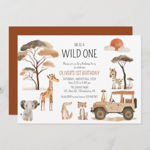 Safari Wild One Boy 1st Birthday Save The Date