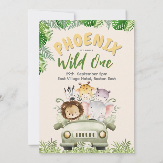 Safari Wild One First Birthday  Invitation (Front)