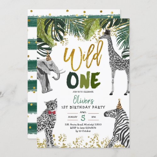 Safari Wild One First Birthday Invitation