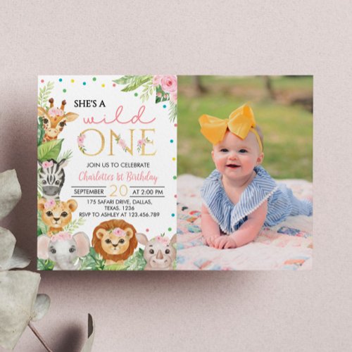 Safari Wild One First Birthday Invitation