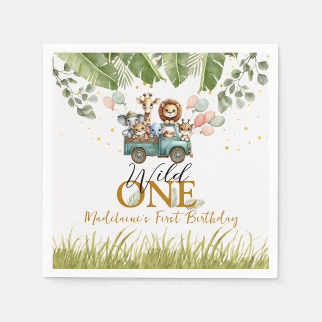 Safari Wild One First Birthday Napkins (Front)