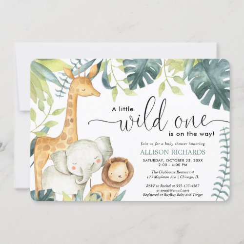 Safari wild one gender neutral baby shower invitation