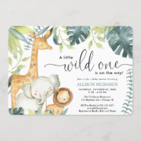Safari wild one gender neutral baby shower invitation