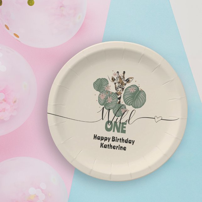 Safari Wild One Giraffe Animal Birthday Paper Plates (Creator Uploaded)