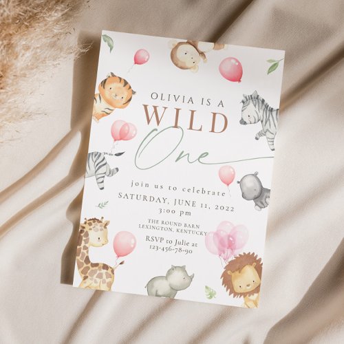 Safari wild one girl birthday  invitation